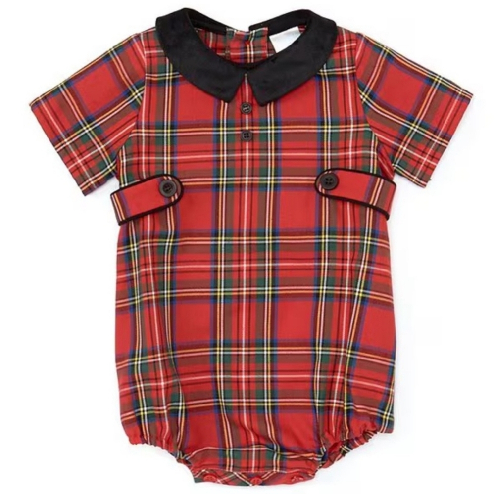 EDGEHILL COLLECTION BABY BOY BUBBLE SHORTALL 100% COTTON PLAID